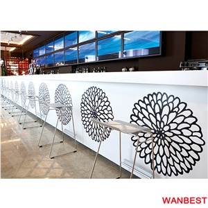 Luxury White Solid Surface Artificial Stone Simple Coffee Juice Restaurant Nightclub Bar Furniture Reception Counter Tops Front Table Set Design