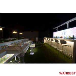 Modern Acrylic Artificial Stone White Outdoor Illuminated Led Wedding Party Beach Event Restaurant Nightclub Restaurant Bar Counter Dining Table Set