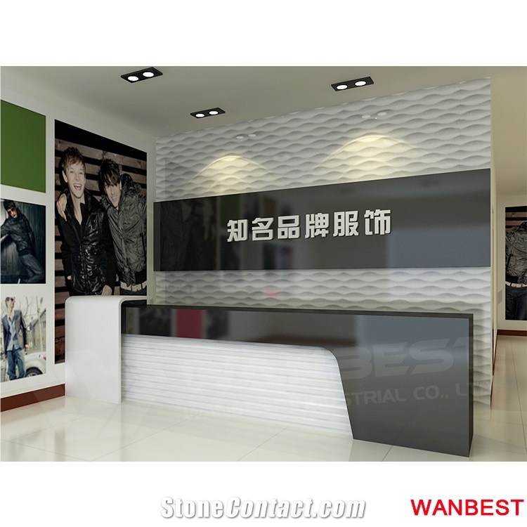 Modern Artificial Stone Acrylic Straight Shopping Center Cloth Shop Reception Counter Table Office Restaurant Hotel Beauty Salon Spa Cashier Desk