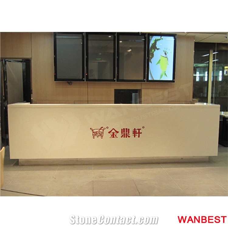 Modern Artificial Stone Acrylic Straight Shopping Center Cloth Shop Reception Counter Table Office Restaurant Hotel Beauty Salon Spa Cashier Desk