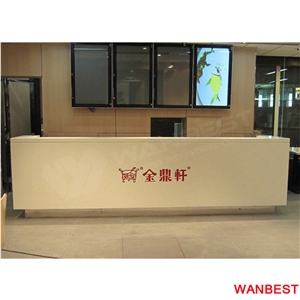 Modern Artificial Stone Acrylic Straight Shopping Center Cloth Shop Reception Counter Table Office Restaurant Hotel Beauty Salon Spa Cashier Desk