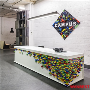 Modern Artificial Stone Acrylic Straight Shopping Center Cloth Shop Reception Counter Table Office Restaurant Hotel Beauty Salon Spa Cashier Desk