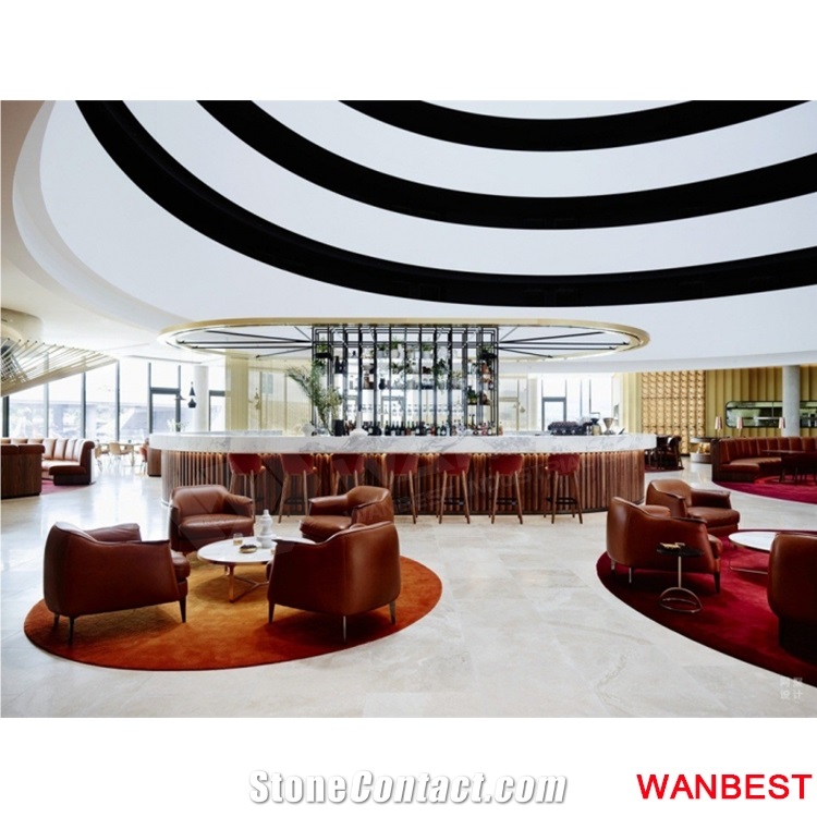 Modern Artificial Stone Acrylic Top Wood Large Round Hotel Juice Coffee Shop Night Club Wine Bar Cocktail Counter Drinking Table with High Stools