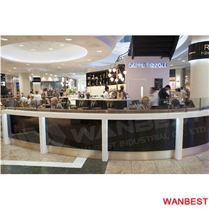 Modern Curved Design Solid Surface Top Salad Sushi Coffee Juice Restaurant Wine Bar Counter Drinking Table Reception Cashier Desk with Chairs