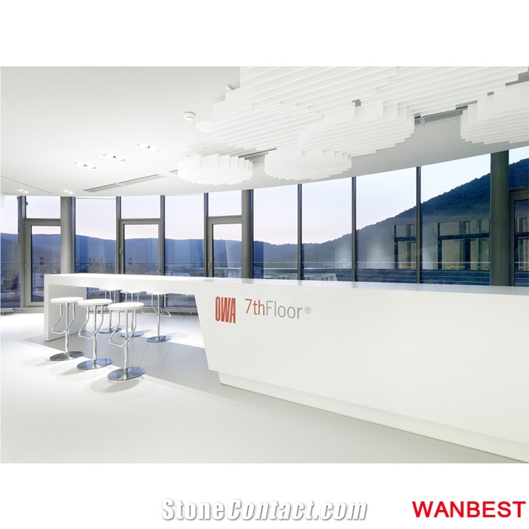 Modern Custom Logo Long Acrylic Stone Solid Surface Pub Bar Wine Drink Cocktail Counter Restaurant Cafe Juice Shop Dining Table with High Stools