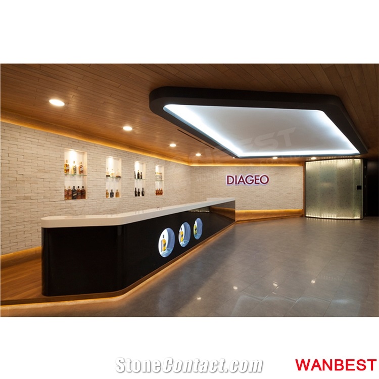 Modern Customized Solid Surface Artificial Marble Led Lighting Hotel Pub Night Club Restaurant Juice Bar Front Cashier Counter Reception Area Desk