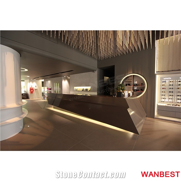 Modern Customized Solid Surface Artificial Marble Led Lighting Hotel Pub Night Club Restaurant Juice Bar Front Cashier Counter Reception Area Desk