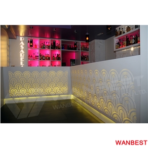 Modern Design Artificial Stone Acrylic Flower Carving White Led Lighted Pub Cafe Nightclub Juice Restaurant Bar Tops Drinking Counter Reception Desk Modern Design Artificial Stone Acrylic Flower Carving White Led Lighted Pub Cafe Nightclub Juice Restaurant Bar Tops Drinking Counter Reception Desk