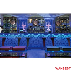 Modern Design Artificial Stone Acrylic Flower Carving White Led Lighted Pub Cafe Nightclub Juice Restaurant Bar Tops Drinking Counter Reception Desk
