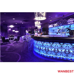 Modern Design Artificial Stone Acrylic Flower Carving White Led Lighted Pub Cafe Nightclub Juice Restaurant Bar Tops Drinking Counter Reception Desk