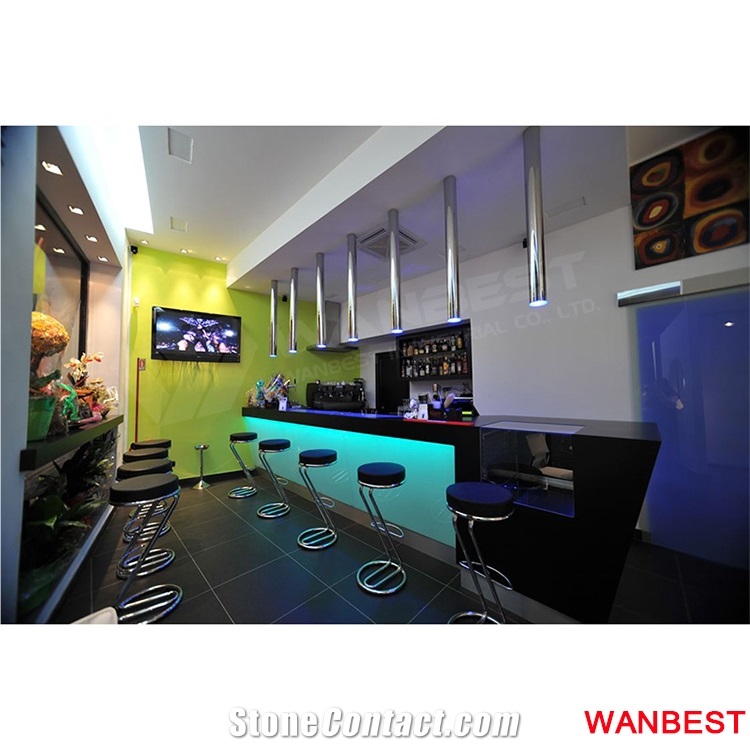 Modern Solid Surface Artificial Marble White Coffee Juice Shop Fast Food Nightclub Wine Bar Drinking Counter Restaurant Reception Desk with Chairs