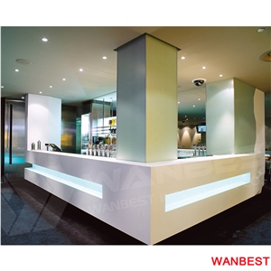 Modern Solid Surface Led White Juice Wine Bar Reception Table Checkout Cashier Counter Lighted