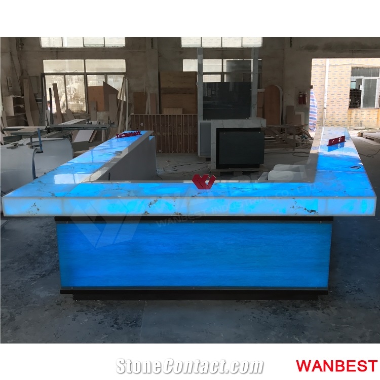 Modern Solid Surface Led White Juice Wine Bar Reception Table Checkout Cashier Counter Lighted