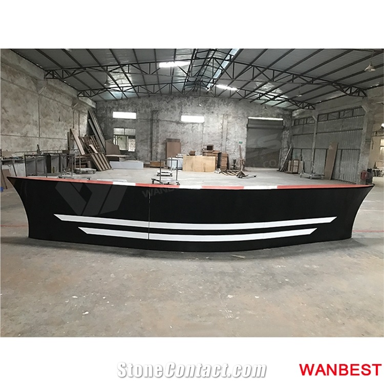 New Arrival Outdoor Artificial Stone Acrylic Boat Style Curved Restaurant Juice Shop Night Club Pub Wine Bar Drink Counter Reception Desk Design