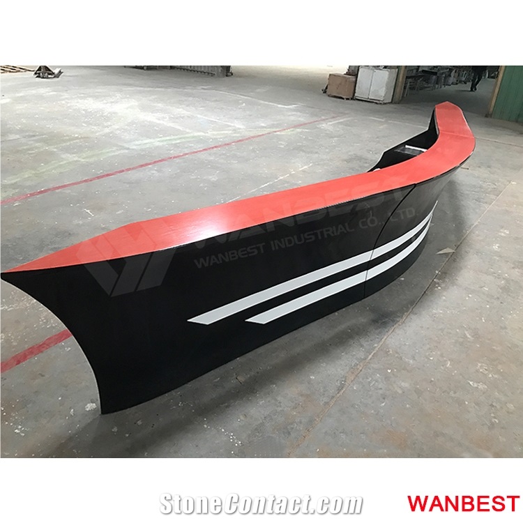New Arrival Outdoor Artificial Stone Acrylic Boat Style Curved Restaurant Juice Shop Night Club Pub Wine Bar Drink Counter Reception Desk Design