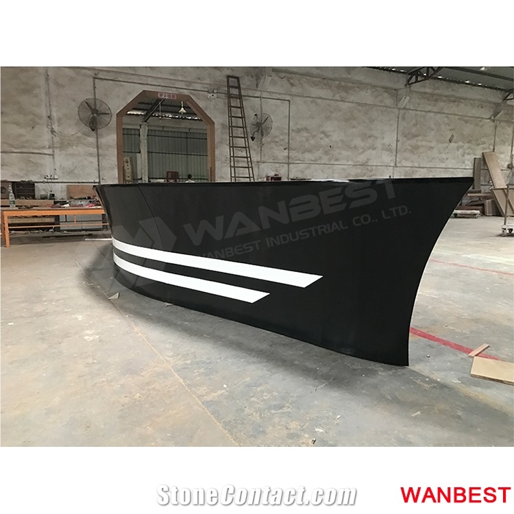 New Arrival Outdoor Artificial Stone Acrylic Boat Style Curved Restaurant Juice Shop Night Club Pub Wine Bar Drink Counter Reception Desk Design