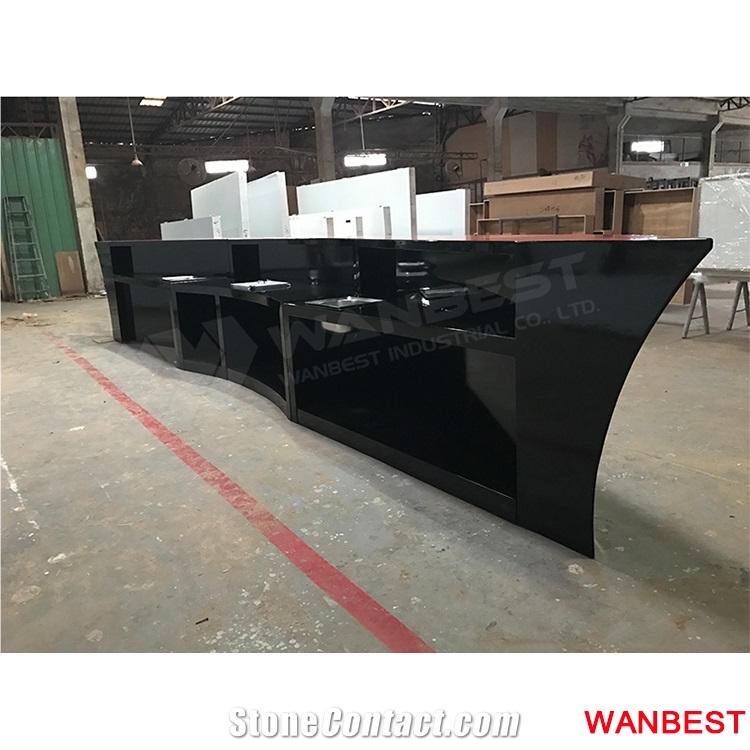 New Arrival Outdoor Artificial Stone Acrylic Boat Style Curved Restaurant Juice Shop Night Club Pub Wine Bar Drink Counter Reception Desk Design