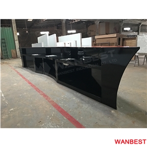 New Arrival Outdoor Artificial Stone Acrylic Boat Style Curved Restaurant Juice Shop Night Club Pub Wine Bar Drink Counter Reception Desk Design