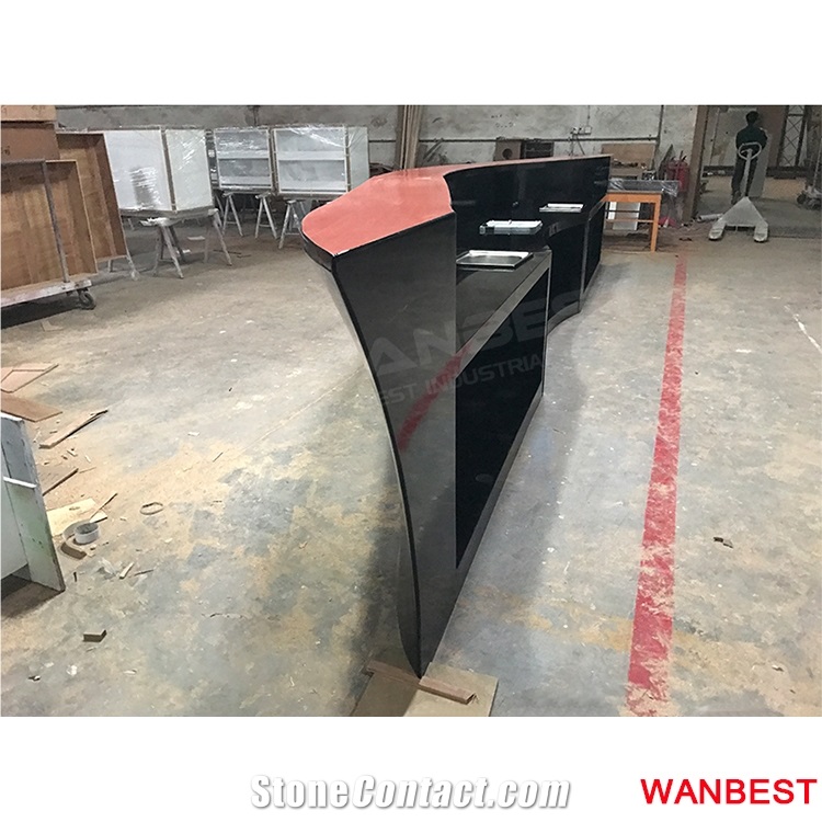New Arrival Outdoor Artificial Stone Acrylic Boat Style Curved Restaurant Juice Shop Night Club Pub Wine Bar Drink Counter Reception Desk Design