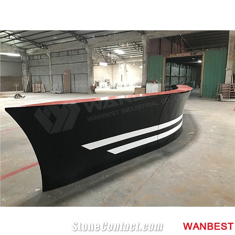 New Arrival Outdoor Artificial Stone Acrylic Boat Style Curved Restaurant Juice Shop Night Club Pub Wine Bar Drink Counter Reception Desk Design