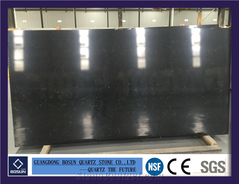 Artificial Quartz Stone Bs3003 Black Ice Solid Surfaces Polished Slabs & Tiles Engineered Stone for Kitchen Bathroom Counter Top