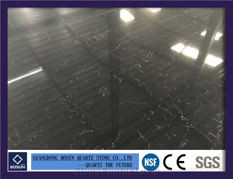 Artificial Quartz Stone Bs3003 Black Ice Solid Surfaces Polished Slabs & Tiles Engineered Stone for Kitchen Bathroom Counter Top