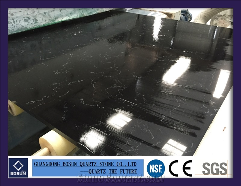 Artificial Quartz Stone Bs3003 Black Ice Solid Surfaces Polished Slabs & Tiles Engineered Stone for Kitchen Bathroom Counter Top