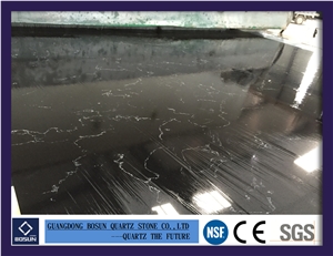 Artificial Quartz Stone Bs3003 Black Ice Solid Surfaces Polished Slabs & Tiles Engineered Stone for Kitchen Bathroom Counter Top