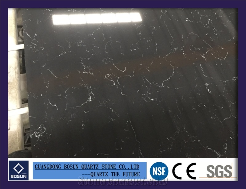 Artificial Quartz Stone Bs3003 Black Ice Solid Surfaces Polished Slabs & Tiles Engineered Stone for Kitchen Bathroom Counter Top