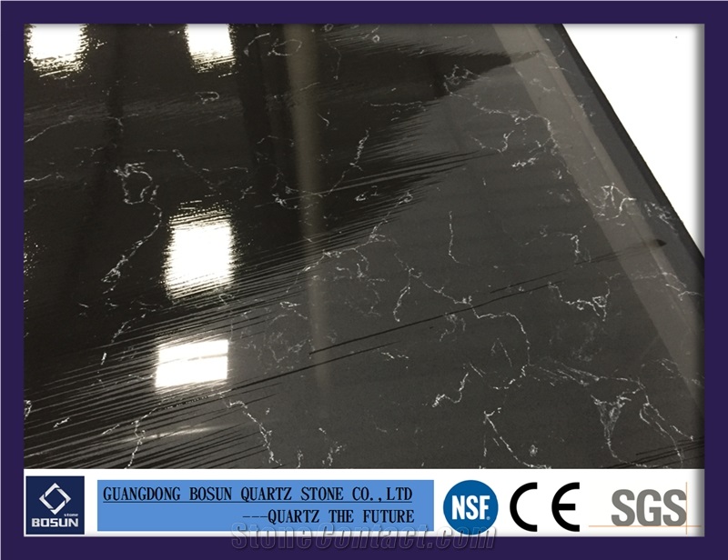 Artificial Quartz Stone Bs3003 Black Ice Solid Surfaces Polished Slabs & Tiles Engineered Stone for Kitchen Bathroom Counter Top