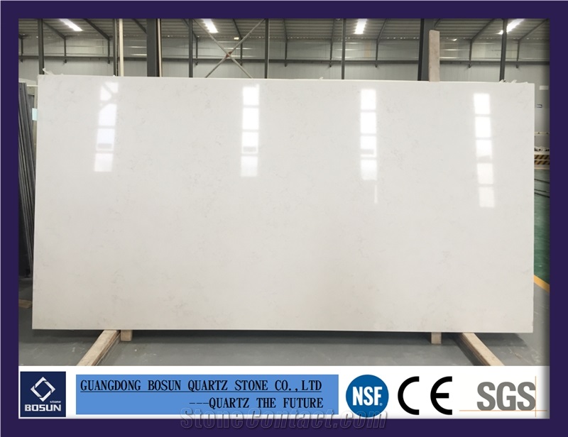 Artificial Quartz Stone Bs3102 Carrara White Solid Surfaces Polished Slabs & Tiles Engineered Stone for Kitchen Bathroom Counter Top
