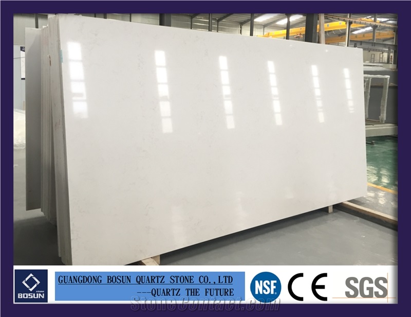Artificial Quartz Stone Bs3102 Carrara White Solid Surfaces Polished Slabs & Tiles Engineered Stone for Kitchen Bathroom Counter Top
