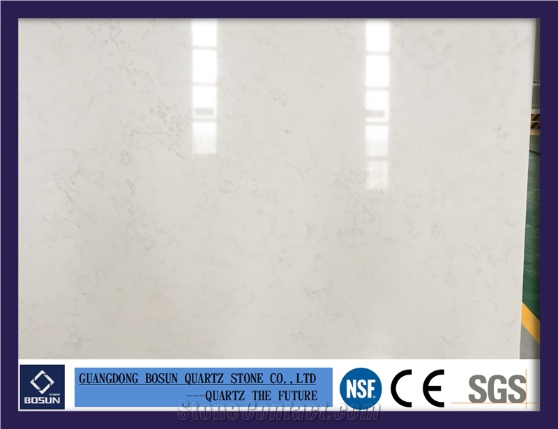 Artificial Quartz Stone Bs3102 Carrara White Solid Surfaces Polished Slabs & Tiles Engineered Stone for Kitchen Bathroom Counter Top