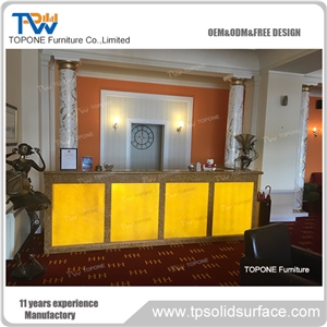 Artificial Marble Stone Led Commercial Hotel Reception Counters Tops, Interior Stone Acrylic Solid Surface Illuminated Led Commercial Reception Desk