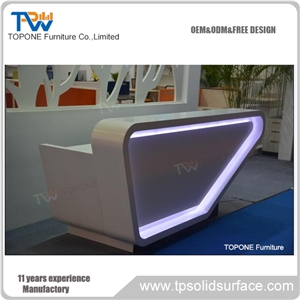 Artificial Marble Stone Led Commercial Hotel Reception Counters Tops, Interior Stone Acrylic Solid Surface Illuminated Led Commercial Reception Desk