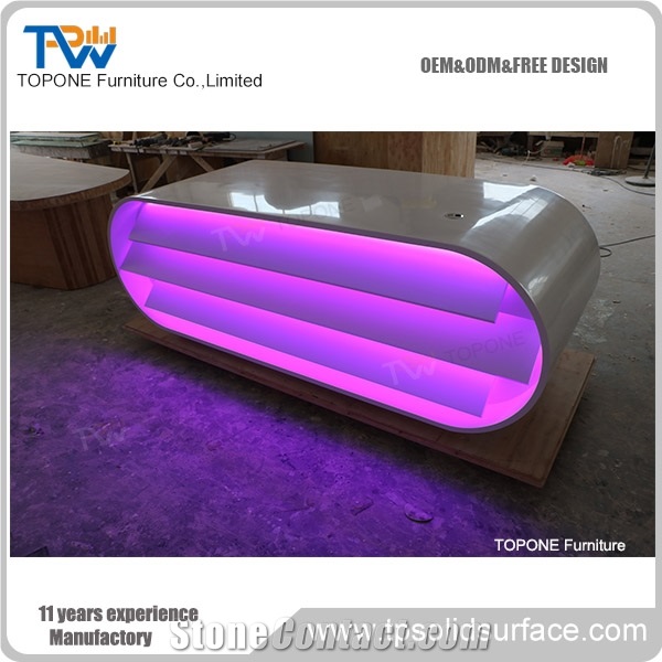 Artificial Marble Stone Led Commercial Hotel Reception Counters Tops, Interior Stone Acrylic Solid Surface Illuminated Led Commercial Reception Desk
