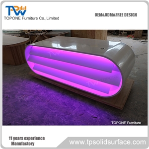 Artificial Marble Stone Led Commercial Hotel Reception Counters Tops, Interior Stone Acrylic Solid Surface Illuminated Led Commercial Reception Desk