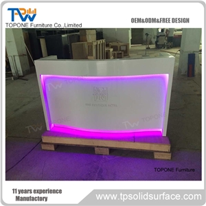 Artificial Marble Stone Led Commercial Hotel Reception Counters Tops, Interior Stone Acrylic Solid Surface Illuminated Led Commercial Reception Desk