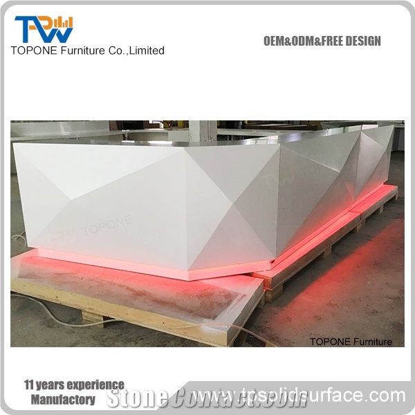 Artificial Marble Stone Led Commercial Hotel Reception Counters Tops, Interior Stone Acrylic Solid Surface Illuminated Led Commercial Reception Desk
