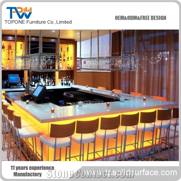 China Factory Supply Artificial Marble Stone Bar Counter Tops, Interior Stone Acrylic Solid Surface Night Club Bar Table Tops,Hotel Bar Desk Tops Oem