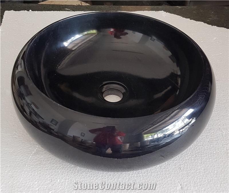 Asbk 40 Java Black Marble Round Wash Basin