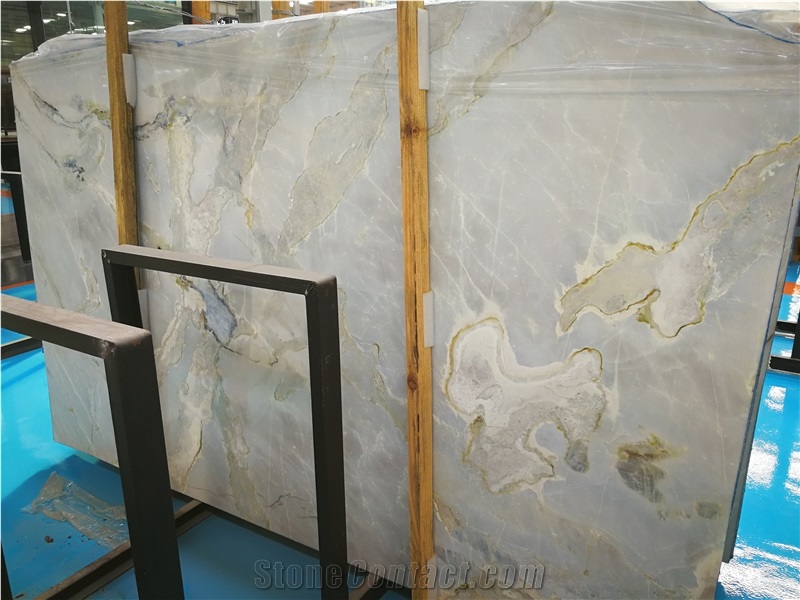 White Jade Blue Color China Marble Waterjet, Blue and White Marble, China Changbai White Jade Blue Dragon Veins Marble ,Blue Fantasy Pattern with Multicolor