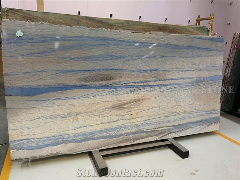 Azul Macaubas Quartzite Polished Slab Tiles,Machine Cutting Brazil Blue Panel for Wall Cladding,Floor Covering French Pattern Skirting