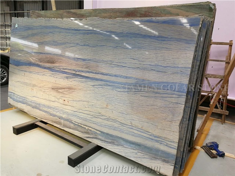 Azul Macaubas Quartzite Polished Slab Tiles,Machine Cutting Brazil Blue Panel for Wall Cladding,Floor Covering French Pattern Skirting