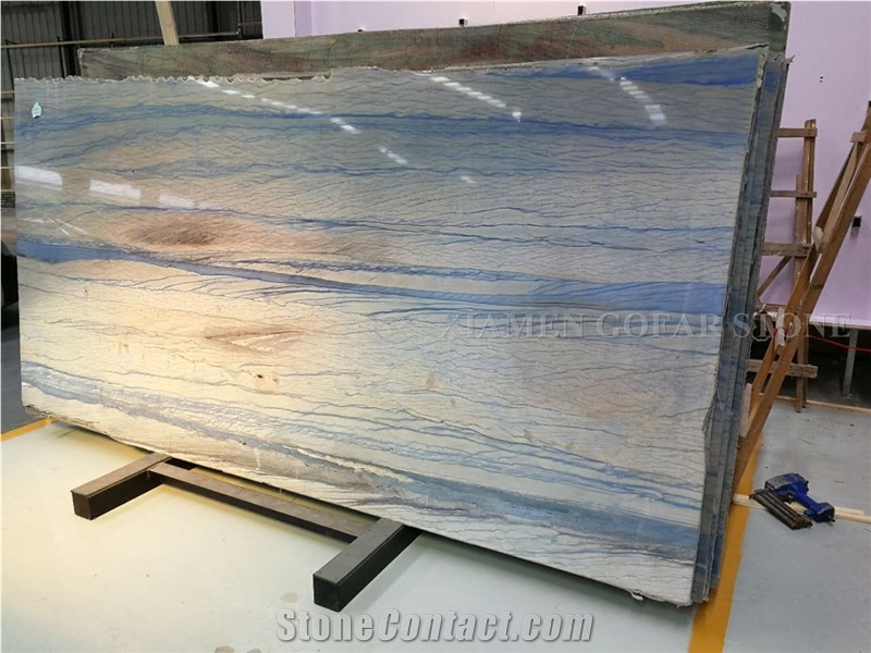 Azul Macaubas Quartzite Polished Slab Tiles,Machine Cutting Brazil Blue Panel for Wall Cladding,Floor Covering French Pattern Skirting