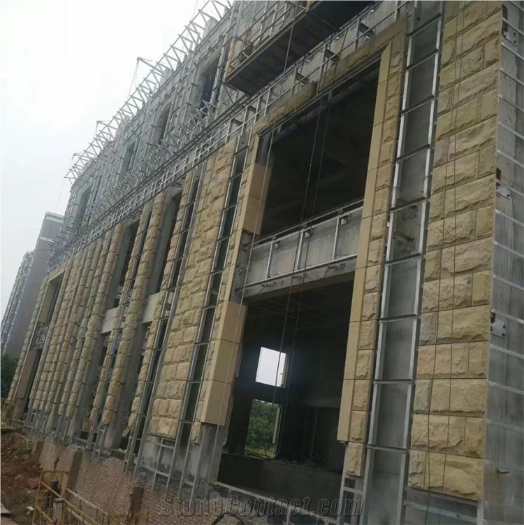 Natural Beige Sandstone Split Face Mushroom Stone for Wall Cladding