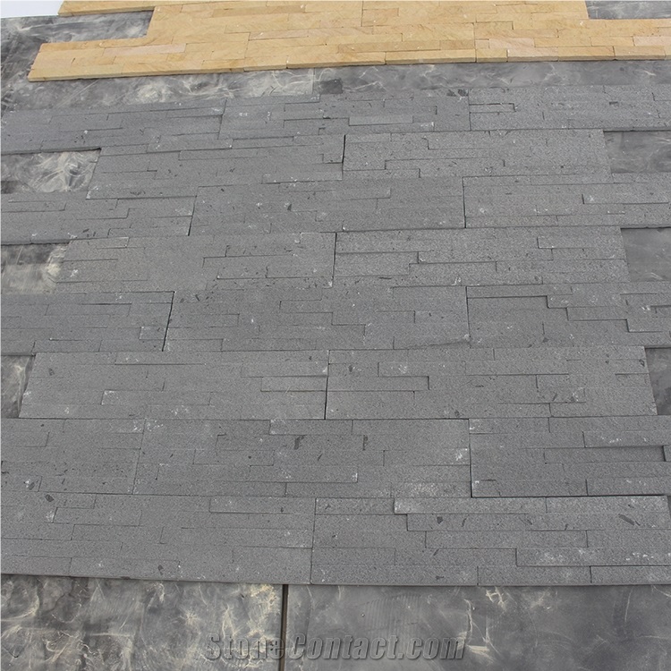 Natural Black Sandstone Panels Stacked Stone Decorative Exterior Wall Panels