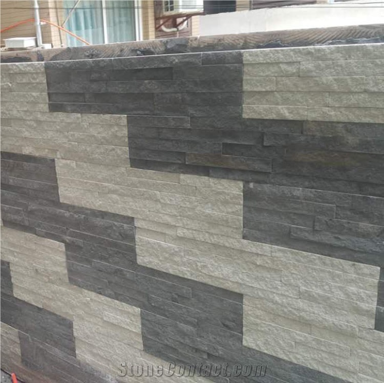 Natural Black Sandstone Panels Stacked Stone Decorative Exterior Wall Panels