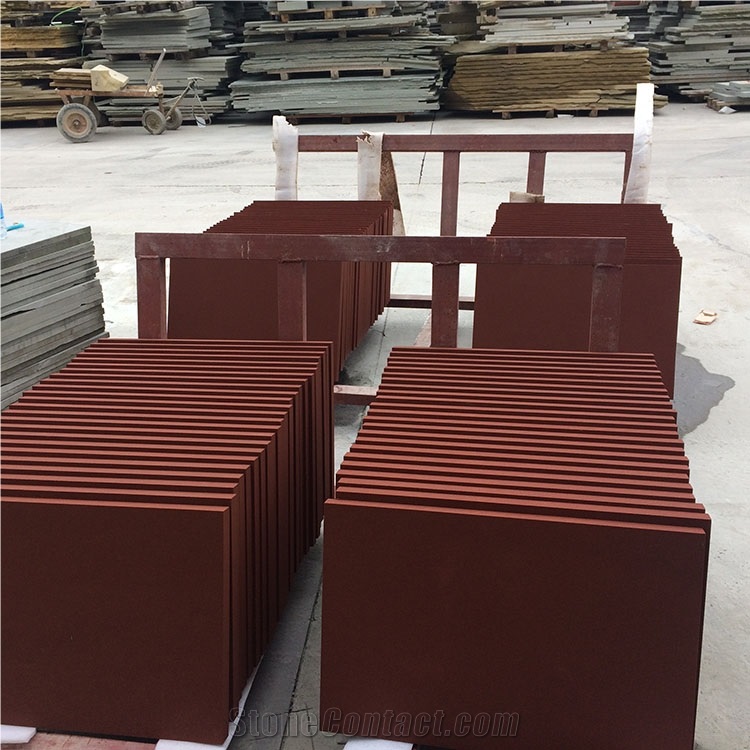 Natural Red Stone China Red Sandstone Honed Surface 60*40*3 Cm，Sandstone Tiles & Slabs
