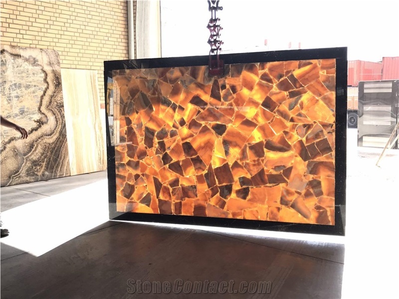 Amber Onyx(Orange) Slabs & Tiles, Fantasy Onyx Slabs & Tiles